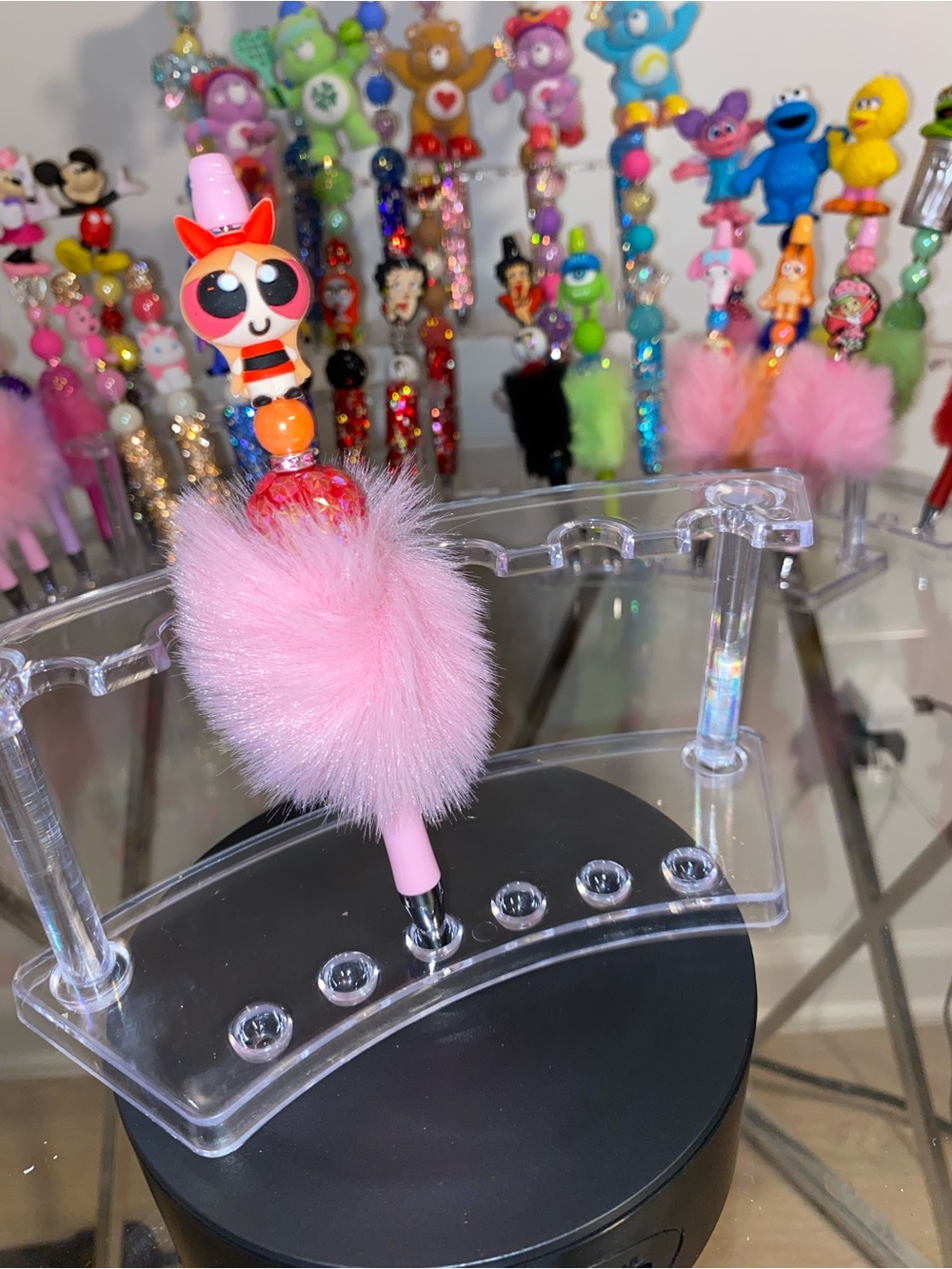 Blossom Pink Fluffy Character Pen with Pom Pom